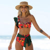Two-Pieces Women Floral Push-Up Padded Bra Ruffles Bikini Set Swimsuit Swimwear Bathing Suit Beachwear Floral Printed Swimsuit Knotted String Triangle Bikini Tie Side High Cut Cheeky Bikini Set by Stevvex
