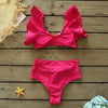 Two-Pieces Women Floral Push-Up Padded Bra Ruffles Bikini Set Swimsuit Swimwear Bathing Suit Beachwear Floral Printed Swimsuit Knotted String Triangle Bikini Tie Side High Cut Cheeky Bikini Set by Stevvex