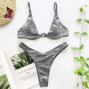 Underwired Bikini Female Swimsuit Women Swimwear Two-Piece V Shape Wire Bikini Set Bather Bathing Suit Women Micro Bikini Set Shiny Metallic 2 Piece Swimsuit Push Up Underwire Swimwear Bathing Suit by Stevvex