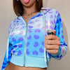 Unique Design Velvet Heart Print Cropped Top Bomber Jacket For Women Autumn Cute Pink Long Sleeve Coats Zipper Winter Overcoat by Stevvex