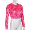 Unique Design Velvet Heart Print Cropped Top Bomber Jacket For Women Autumn Cute Pink Long Sleeve Coats Zipper Winter Overcoat by Stevvex