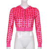 Unique Design Velvet Heart Print Cropped Top Bomber Jacket For Women Autumn Cute Pink Long Sleeve Coats Zipper Winter Overcoat by Stevvex