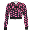 Unique Design Velvet Heart Print Cropped Top Bomber Jacket For Women Autumn Cute Pink Long Sleeve Coats Zipper Winter Overcoat by Stevvex