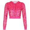 Unique Design Velvet Heart Print Cropped Top Bomber Jacket For Women Autumn Cute Pink Long Sleeve Coats Zipper Winter Overcoat by Stevvex