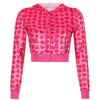 Unique Design Velvet Heart Print Cropped Top Bomber Jacket For Women Autumn Cute Pink Long Sleeve Coats Zipper Winter Overcoat by Stevvex