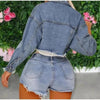 Unique Design Women's Denim Cropped Jacket Female Pockets Hole Short Jean Jackets Ladies Fashionable Button Casual Solid Coats by Stevvex