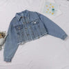 Unique Design Women's Denim Cropped Jacket Female Pockets Hole Short Jean Jackets Ladies Fashionable Button Casual Solid Coats by Stevvex