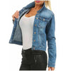 Unique Design Women's Denim Cropped Jacket Female Pockets Hole Short Jean Jackets Ladies Fashionable Button Casual Solid Coats by Stevvex
