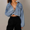 Unique Design Women's Denim Cropped Jacket Female Pockets Hole Short Jean Jackets Ladies Fashionable Button Casual Solid Coats by Stevvex