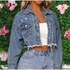 Unique Design Women's Denim Cropped Jacket Female Pockets Hole Short Jean Jackets Ladies Fashionable Button Casual Solid Coats by Stevvex