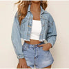 Unique Design Women's Denim Cropped Jacket Female Pockets Hole Short Jean Jackets Ladies Fashionable Button Casual Solid Coats by Stevvex