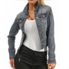 Unique Design Women's Denim Cropped Jacket Female Pockets Hole Short Jean Jackets Ladies Fashionable Button Casual Solid Coats by Stevvex