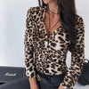 Unique Design Women's Snakeskin Leopard Print Blouse Ladies Casual Long Sleeve V-neck Button Down Bodycon Slim Fit Tops by Stevvex