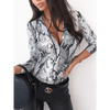 Unique Design Women's Snakeskin Leopard Print Blouse Ladies Casual Long Sleeve V-neck Button Down Bodycon Slim Fit Tops by Stevvex