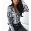 Unique Design Women's Snakeskin Leopard Print Blouse Ladies Casual Long Sleeve V-neck Button Down Bodycon Slim Fit Tops by Stevvex