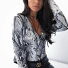 Unique Design Women's Snakeskin Leopard Print Blouse Ladies Casual Long Sleeve V-neck Button Down Bodycon Slim Fit Tops by Stevvex