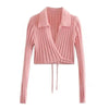Unique Design Women's Sweater Solid Cross V-Neck Lace Up Bow Jumpers Long Sleeve Cardigan Female Spring Knitted Coat by Stevvex
