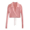 Unique Design Women's Sweater Solid Cross V-Neck Lace Up Bow Jumpers Long Sleeve Cardigan Female Spring Knitted Coat by Stevvex