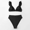 V-neck Ruffled High-waist Bikini Sets Swimsuit Womens Ruffle Flounce Triangle Bathing Suits Cute Two Piece Swimsuits Women Solid Brown Two Pieces Swimwear New Beach Bathing Suits by Stevvex