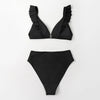 V-neck Ruffled High-waist Bikini Sets Swimsuit Womens Ruffle Flounce Triangle Bathing Suits Cute Two Piece Swimsuits Women Solid Brown Two Pieces Swimwear New Beach Bathing Suits by Stevvex