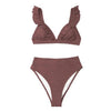 V-neck Ruffled High-waist Bikini Sets Swimsuit Womens Ruffle Flounce Triangle Bathing Suits Cute Two Piece Swimsuits Women Solid Brown Two Pieces Swimwear New Beach Bathing Suits by Stevvex
