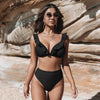 V-neck Ruffled High-waist Bikini Sets Swimsuit Womens Ruffle Flounce Triangle Bathing Suits Cute Two Piece Swimsuits Women Solid Brown Two Pieces Swimwear New Beach Bathing Suits by Stevvex