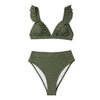 V-neck Ruffled High-waist Bikini Sets Swimsuit Womens Ruffle Flounce Triangle Bathing Suits Cute Two Piece Swimsuits Women Solid Brown Two Pieces Swimwear New Beach Bathing Suits by Stevvex