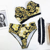 Vintage Black Print Women's Bikini Set Women's Halter Beautiful Print High Waist Swimsuit Bathing Suits Bikini Set Lace Strappy Padded Bra High Waist Bottoms Swimsuit Fashion Female Beachwear Luxury Swimwear by Stevvex