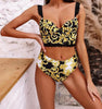 Vintage Black Print Women's Bikini Set Women's Halter Beautiful Print High Waist Swimsuit Bathing Suits Bikini Set Lace Strappy Padded Bra High Waist Bottoms Swimsuit Fashion Female Beachwear Luxury Swimwear by Stevvex