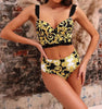 Vintage Black Print Women's Bikini Set Women's Halter Beautiful Print High Waist Swimsuit Bathing Suits Bikini Set Lace Strappy Padded Bra High Waist Bottoms Swimsuit Fashion Female Beachwear Luxury Swimwear by Stevvex