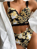 Vintage Black Print Women's Bikini Set Women's Halter Beautiful Print High Waist Swimsuit Bathing Suits Bikini Set Lace Strappy Padded Bra High Waist Bottoms Swimsuit Fashion Female Beachwear Luxury Swimwear by Stevvex