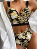 Vintage Black Print Women's Bikini Set Women's Halter Beautiful Print High Waist Swimsuit Bathing Suits Bikini Set Lace Strappy Padded Bra High Waist Bottoms Swimsuit Fashion Female Beachwear Luxury Swimwear by Stevvex