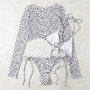 Vintage Halter Printed Leopard Bikini Female Lace Up Bottom Swimsuit Women Swimwear Long Sleeve Bathing Suits Leopard Print Swimsuit Three-pieces Bikini Set Long Sleeve Bathing Suit Cute Swimwear by Stevvex