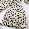 Vintage Halter Printed Leopard Bikini Female Lace Up Bottom Swimsuit Women Swimwear Long Sleeve Bathing Suits Leopard Print Swimsuit Three-pieces Bikini Set Long Sleeve Bathing Suit Cute Swimwear by Stevvex