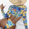 Vintage Halter Printed Leopard Bikini Female Lace Up Bottom Swimsuit Women Swimwear Long Sleeve Bathing Suits Leopard Print Swimsuit Three-pieces Bikini Set Long Sleeve Bathing Suit Cute Swimwear by Stevvex