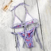 Vintage Print Bikini Female Handwork Small Ruffle Swimming Suit For Women Swimwear High Cut Bikini Set String Print Halter String Triangle Bikini Set Luxury Swimwear Two Piece Swimsuit by Stevvex