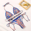 Vintage Print Bikini Female Handwork Small Ruffle Swimming Suit For Women Swimwear High Cut Bikini Set String Print Halter String Triangle Bikini Set Luxury Swimwear Two Piece Swimsuit by Stevvex