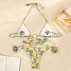 Vintage Print Bikini Female Handwork Small Ruffle Swimming Suit For Women Swimwear High Cut Bikini Set String Print Halter String Triangle Bikini Set Luxury Swimwear Two Piece Swimsuit by Stevvex