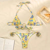 Vintage Print Bikini Female Handwork Small Ruffle Swimming Suit For Women Swimwear High Cut Bikini Set String Print Halter String Triangle Bikini Set Luxury Swimwear Two Piece Swimsuit by Stevvex
