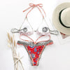 Vintage Print Bikini Female Handwork Small Ruffle Swimming Suit For Women Swimwear High Cut Bikini Set String Print Halter String Triangle Bikini Set Luxury Swimwear Two Piece Swimsuit by Stevvex