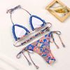 Vintage Print Bikini Female Handwork Small Ruffle Swimming Suit For Women Swimwear High Cut Bikini Set String Print Halter String Triangle Bikini Set Luxury Swimwear Two Piece Swimsuit by Stevvex