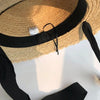 Vintage Straw Hat Women Wide Sun Protection Beach Hat Black And White Ribbon Bowknot Cute Design Straw Cap Women Elegant Summer Hat Beach Fedoras Casual Ladies Flat Top Hat by Stevvex