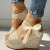 Wedding Lace Women Heeled Shoes Summer Sandals Party Platform High Heels Woman Espadrilles Platform Ankle Strap Lace Bow High Heels Summer Casual Beach Sandals by Stevvex