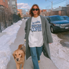 No Talky Before Coffee Crewneck Sweatshirt – Retro Blue Lettering Graphic by Hey Jude Graphic Tees
