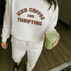 Iced Coffee & Thrifting Crewneck – Neutral Thrift Girl Sweatshirt by Hey Jude Graphic Tees