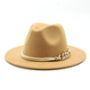 White Elegant Wide Brim Simple Hat Summer Women Lady Retro Wide Brim Hat Charming Fedora Hat Solid Color Fedoras Hat With Chain Men Women Cotton Comfortable Jazz Cap 56-58cm by Stevvex