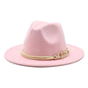 White Elegant Wide Brim Simple Hat Summer Women Lady Retro Wide Brim Hat Charming Fedora Hat Solid Color Fedoras Hat With Chain Men Women Cotton Comfortable Jazz Cap 56-58cm by Stevvex