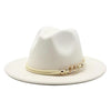 White Elegant Wide Brim Simple Hat Summer Women Lady Retro Wide Brim Hat Charming Fedora Hat Solid Color Fedoras Hat With Chain Men Women Cotton Comfortable Jazz Cap 56-58cm by Stevvex
