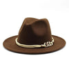 White Elegant Wide Brim Simple Hat Summer Women Lady Retro Wide Brim Hat Charming Fedora Hat Solid Color Fedoras Hat With Chain Men Women Cotton Comfortable Jazz Cap 56-58cm by Stevvex