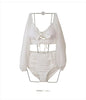White High Waist Bikini Women Solid Swimwear Cover Up Swimsuit Sheer Mesh Tie Crop Top Bikini Sets Lace Long Sleeve Bikini Off Shoulder Swimsuit Push Up Mesh Pad Bathing Suit by Stevvex